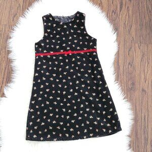 The Childrens Place Girl Kid Black Velvet Floral Embroidered A-Line Shift Dress